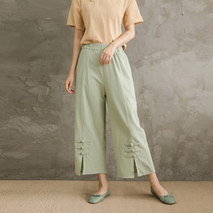 Summer Elastic Waist Cotton Pants Soft Casual Loose Trousers Wide Leg Pant Customized Plus Size Pants Linen Spring Pant image 1