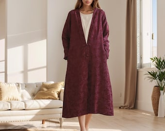 Winter/Fall Heavier Cotton Jacquard Coat Dress Thicker Warm MIdi Dress Long Sleeves Robes  Casual Losse Cardigan XS-6XL (Custom Plus Size)