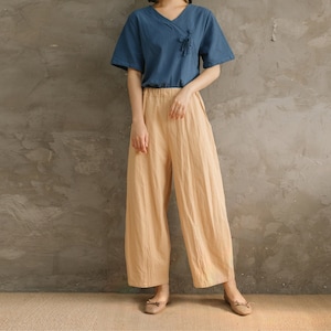 Summer Elastic Waist Cotton Pants Soft Casual Loose Trousers Wide Leg Pant Customized Plus Size Pants Linen Spring Pant