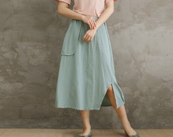 Summer Cotton Skirts A-line Pleated Elastic Waist Skirt Flared Casual Loose Midi Skirts Customized Plus Size Skirt Boho Linen Skirts