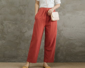 Summer Women Elastic Waist Cotton Pants Soft Casual Loose Boho Trousers Wide Leg Pant Customized Plus Size Pants Linen Spring Pant