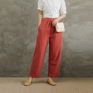 Summer Women Elastic Waist Cotton Pants Soft Casual Loose Boho Trousers Wide Leg Pant Customized Plus Size Pants Linen Spring Pant image 1