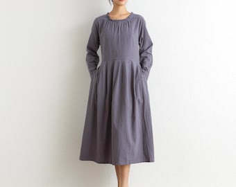 Winter schwerer Baumwolle Stoff Kleid Herbst Kleid dicker warmes Kleid mit langen Ärmeln Outwear Kleider Tailored XS-6XL (HandMade Custom Plus Size)