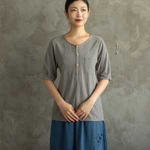 Women's Summer Cotton Tops Half Sleeves Blouse Casual Loose Kimono Customized Shirt Top Hand Made Plus Size Clothes Linen