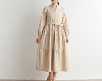 Winter Heavier Cotton Fabric Dress Fall Dress Thicker Warm Dress Long Sleeves Outwear Dresses Tailored XS-6XL (HandMade Custom Plus Size)