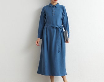 Women Long Sleeves Cotton Dress Soft Shirt Robes Casual Loose Tunics Maxi Dresses Customized Dress Plus Size Clothing Linen