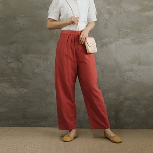 Summer Women Elastic Waist Cotton Pants Soft Casual Loose Boho Trousers Wide Leg Pant Customized Plus Size Pants Linen Spring Pant image 2