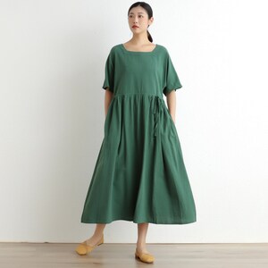 Summer Cotton Dress Casual Loose Tunics Short Sleeves Dress Robes Midi Dresses Customized Dress Plus Size Clothing Linen Dress