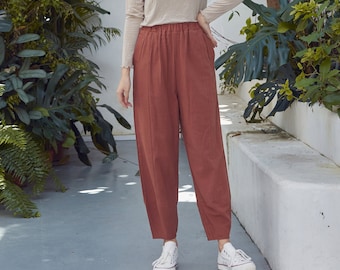 Summer Women Elastic Waist Cotton Pants Soft Casual Loose Boho Trousers Wide Leg Pant Customized Plus Size Pants Linen Spring Pant