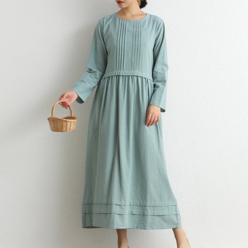 Women Cotton Dress Soft Casual Loose Robes Long Sleeves Shift - Etsy