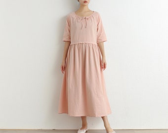 Women Cotton Dress Soft Casual Loose Robes Half Sleeves Shift Dress Boho Maxi Dresses Customized Dress Plus Size Clothing Linen