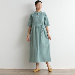 Frauen Baumwollkleid Shirt Weich Beiläufig Lose Roben Halbe Ärmel Kleid Tunikas Maxikleider Maßgeschneiderte Kleid Plus Größe Kleidung Leinenkleid
