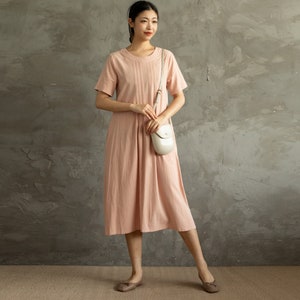 Summer Cotton Dress Soft Casual Loose Tunics Short Sleeves Dress Knee Dresses Customized Dress Plus Size Clothing Linen Dress