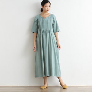 Women Cotton Dress Soft Casual Loose Robes Half Sleeves Shift Dress Boho Maxi Dresses Customized Dress Plus Size Clothing Linen