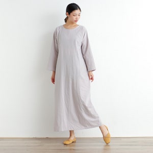 Women Cotton Dress Soft Casual Loose Robes Long Sleeves Shift Dress Boho Maxi Dresses Customized Dress Plus Size Clothing Linen Dress