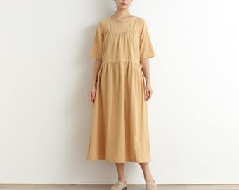 Women Cotton Dress Soft Casual Loose Robes Short Sleeves Shift Dress Boho Maxi Dresses Customized Dress Plus Size Clothing Linen Dress