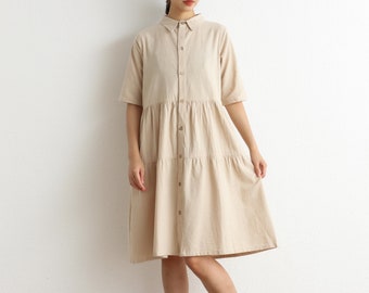 Summer Cotton Dress Casual Loose Blouse Tunics Short Sleeves Shirt Robes Knee Dresses Customized Dress Plus Size Clothes Linen