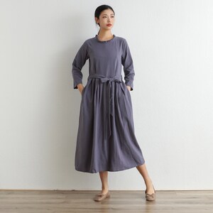 Spring Dress Cotton Dress Soft Shirt Casual Loose Dress Tunics 3/4 Sleeves Robes Maxi Dresses Customized Dress Plus Size Clothes Linen Dress image 2