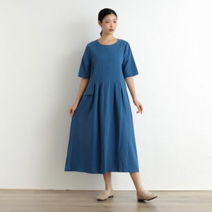 Summer Dress Cotton Dress Casual Loose Dress Tunics Soft Half Sleeves Robes Midi Dresses boho Customized Dress Plus Size Linen Dress