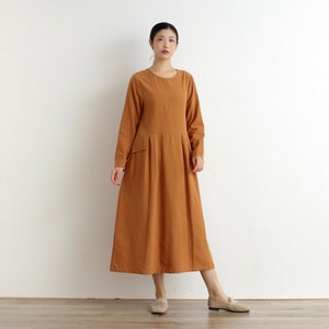 Women Cotton Dress Soft Casual Long Sleeves Loose Tunics Robes Maxi Dresses Customized Dress Plus Size Clothing Linen Dress