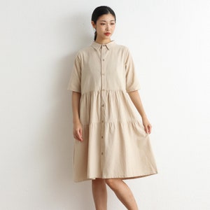 Summer Cotton Dress Casual Loose Blouse Tunics Short Sleeves Shirt Robes Knee Dresses Customized Dress Plus Size Clothes Linen