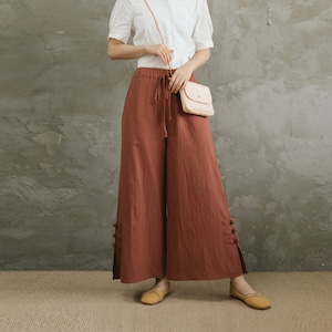 Summer Elastic Waist Cotton Pants Soft Casual Loose Trousers Wide Leg Pant Customized Plus Size Pants Linen Spring Pant image 1