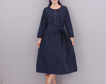 Clearance Spring Fall Dress Cotton Dress Casual Loose Dresses Nine-point sleeves midi Dress Warm Homewear