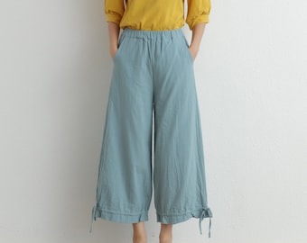 Summer Women Elastic Waist Cotton Pants Soft Casual Loose Boho Trousers Wide Leg Pant Customized Plus Size Pants Linen Spring Pant