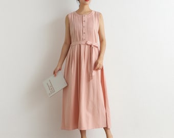 Summer Cotton Dress Soft Sundress Casual Loose Tunics Sleeveless Robes Midi Dresses Customized Dress Plus Size Clothing Linen