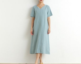 Summer Cotton Dress Shirt Coat Casual Loose Dress Tunics Short Sleeves Robes Dresses Customized Dress Plus Size Clothing Linen Dress