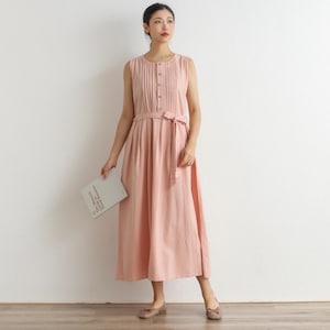 Summer Cotton Dress Soft Sundress Casual Loose Tunics Sleeveless Robes Midi Dresses Customized Dress Plus Size Clothing Linen