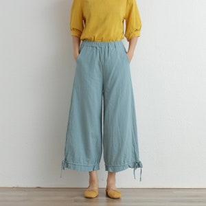 Summer Women Elastic Waist Cotton Pants Soft Casual Loose Boho Trousers Wide Leg Pant Customized Plus Size Pants Linen Spring Pant image 1