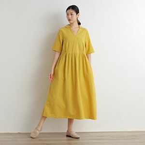 Women Cotton Dress Soft Casual Loose Robes Half Sleeves Shift Dress Boho Maxi Dresses Customized Dress Plus Size Clothing Linen