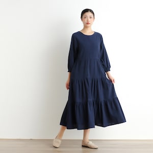 Summer Cotton Dress Shirt Casual Loose Dress Tunics 3/4 Sleeves Robes Midi Dresses Customized Dress Plus Size Clothing Linen