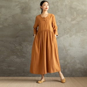 Gamivast Women Plus Size Linen Maxi Dress 3/4 Sleeve Elegant