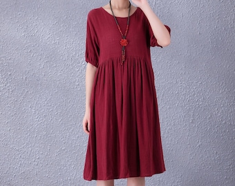 Clearance Summer Dress Cotton Dress Casual Loose Short Sleeves Dress Soft Homewear Lightweight Dress