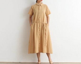 Summer Cotton Dress Shirt Coat Casual Loose Dress Tunics Short Sleeves Robes Dresses Customized Dress Plus Size Clothing Linen Dress