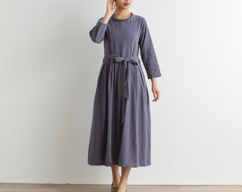 Spring Dress Cotton Dress Soft Shirt Casual Loose Dress Tunics 3/4 Sleeves Robes Maxi Dresses Customized Dress Plus Size Clothes Linen Dress