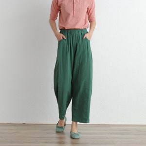 Summer Women Elastic Waist Cotton Pants Soft Casual Loose Boho Trousers Wide Leg Pant Customized Plus Size Pants Linen Spring Pant image 4