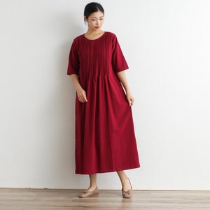 Women Cotton Dress Soft Casual Loose Robes Half Sleeves Shift Dress Boho Maxi Dresses Customized Dress Plus Size Clothing Linen Dress image 1