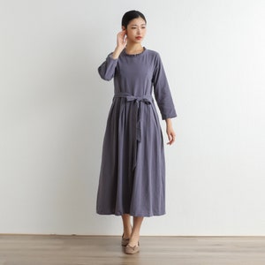 Spring Dress Cotton Dress Soft Shirt Casual Loose Dress Tunics 3/4 Sleeves Robes Maxi Dresses Customized Dress Plus Size Clothes Linen Dress