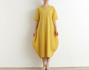 Summer Cotton Dress Casual Loose Dress A-line Short Sleeves Robes Midi Dresses Customized Dress Plus Size Clothing Linen Dress