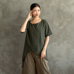 Summer Cotton Tops Women's Shirt Short Sleeves Blouse Irregular Casual Loose Kimono Customized Shirt Top Plus Size Clothes Linen