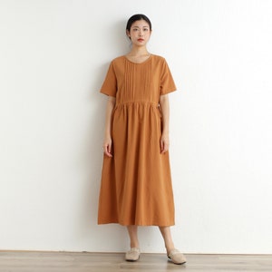 Summer Cotton Dress Casual Loose Dress Tunics Short Sleeves Robes Midi Dresses Customized Dress Plus Size Clothing Linen Dress