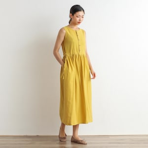 Summer Cotton Dress Soft Buttons Sundress Casual Loose Tunics Sleeveless Midi Dresses Customized Dress Plus Size Clothing Linen