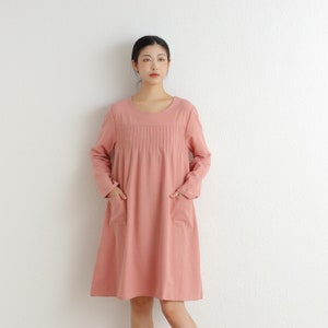 Spring Dress Cotton Dress Soft Casual Loose Dress A-line Long Sleeves Mini Knee Dresses Customized Dress Plus Size Clothing Linen Blouse