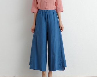 Summer Women Elastic Waist Cotton Pants Soft Casual Loose Boho Trousers Wide Leg Pant Customized Plus Size Pants Linen Spring Pant