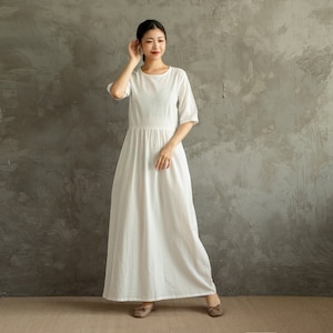 Summer Cotton Dress Soft Casual Loose Tunics Buttons Half Sleeves Robes Maxi Dresses Customized Dress Plus Size Clothing Linen