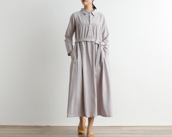 Frauen mit langen Ärmeln Baumwollkleid weiches Hemd Roben beiläufige lose Tuniken Maxikleider kundengebundenes Kleid plus Größen-Kleidung Leinenkleid