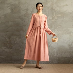 Winter Heavier Cotton Fabric Dress Fall Dress Thicker Warm Dress Long Sleeves Outwear Dresses Tailored XS-6XL (HandMade Custom Plus Size)